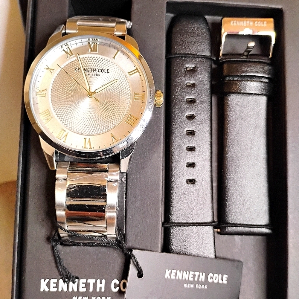 New in Box w Tags Kenneth Cole Stainless Steel Watch with Leather Band Accessory